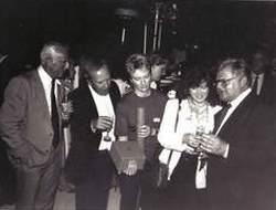 Left to Right: Unknown, Dennis Kirkland, Fizz Waters, Lorraine Doyle and Benny at a Thames Television Awards Ceremony.